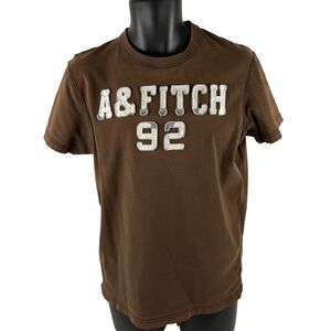 Mens Y2K Vintage Abercrombie & Fitch Spellout T-Shirt Size Medium Muscle Brown